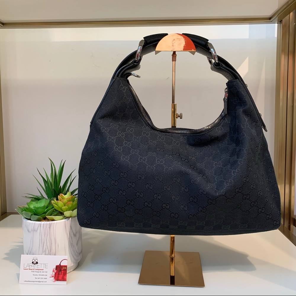 Gucci Black Horsebit Hobo - Supreme GG Canvas